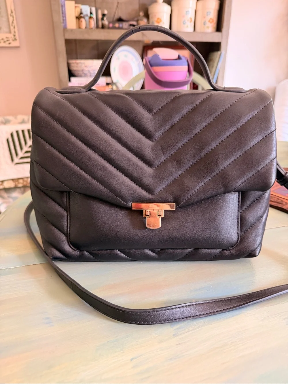 Target Black Quilted Satchel with Gold-Tone Lock